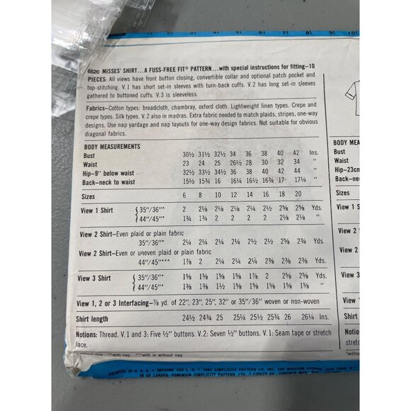 Leona Rocha 80s Simplicity Sewing Pattern 6520 Shirt Size 16 Fuss Free Fit - Picture 4 of 6